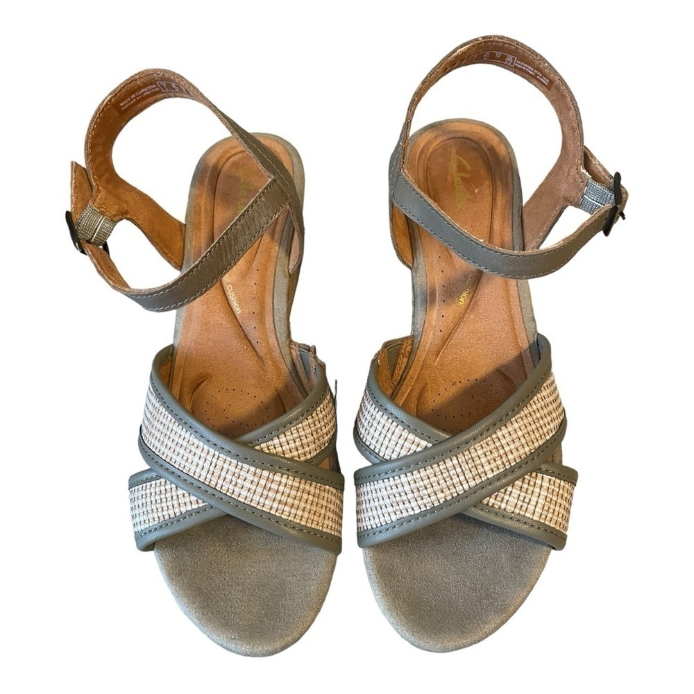 Clarks Womens Elleri Plum Olive Leather Textured Cork Ankle Strap Shoes Sz 9.5 W - Picture 5 of 12